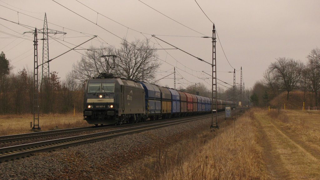 185 567-5 der CFL Cargo mit noch mehr Polenkohle Richtung Saarmund, Rathenow und weiter gen Westdeutschland. 05.03.2011