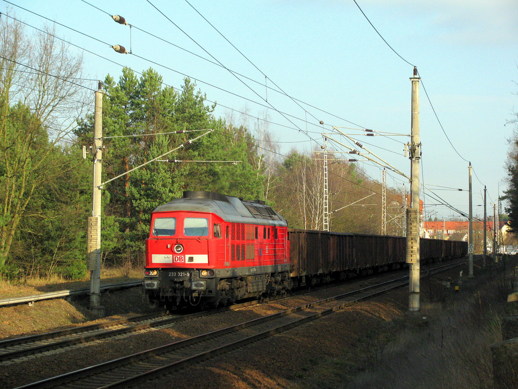 233 321-9 mit einem Zug von Szcezin nach Senftenberg am 21.11.2009 durch Bestensee.