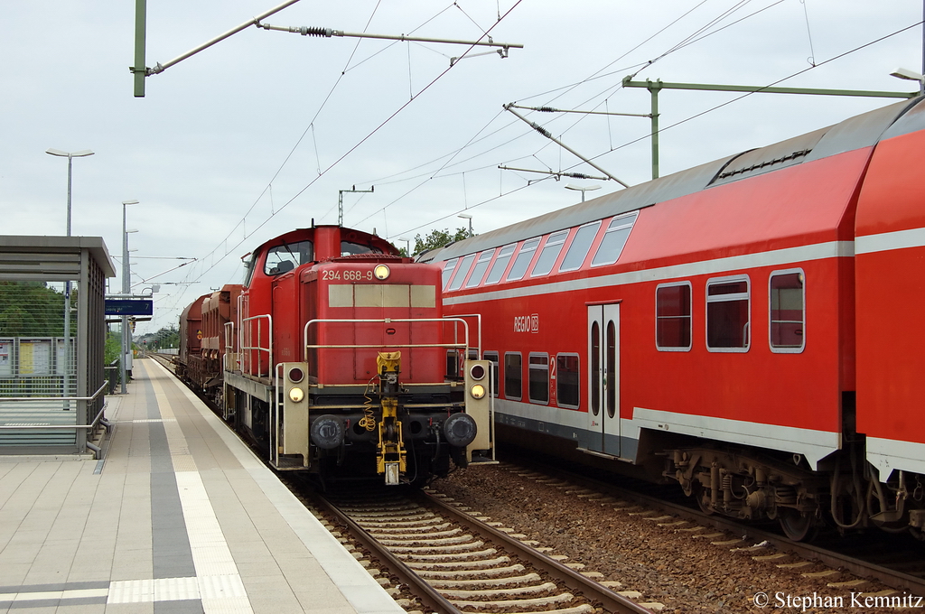 294 668-9 brachte einen kurzen gemischten G�terzug nach Falkenberg(Elster). 11.08.2011