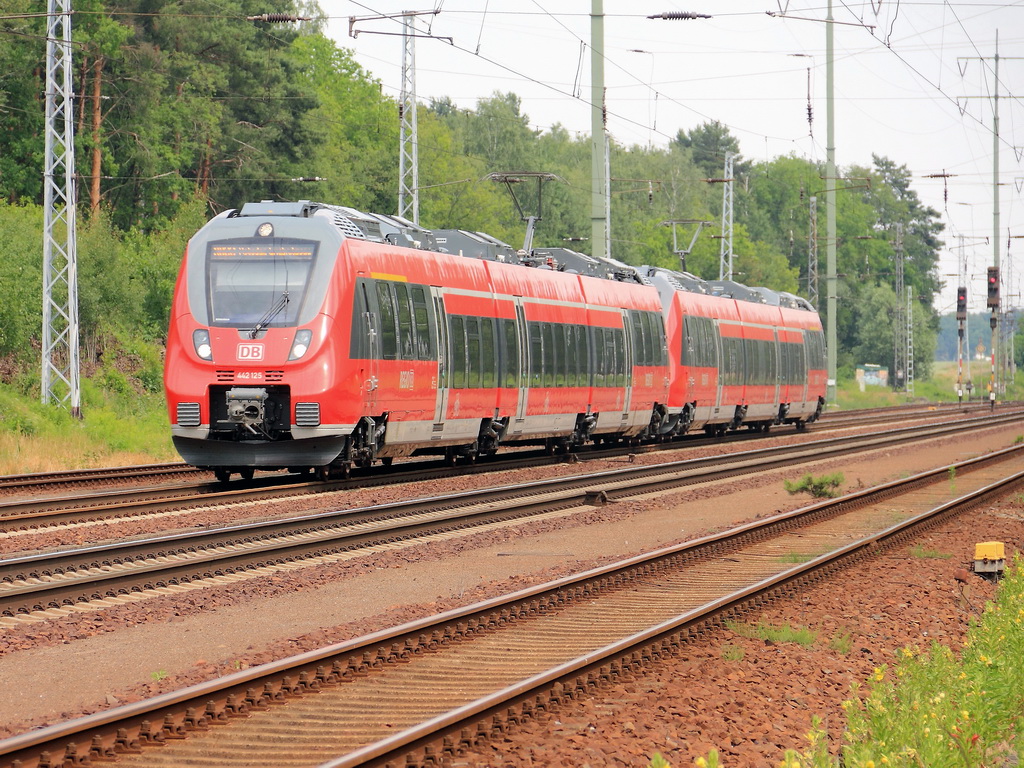 442 125 und 442 132 als RB 22 (RB 28819) nach Potsdam Griebnitzsee bei Diedersdorf auf dem s�dlichen Berliner Au�enring am 18. Juni 2012. 