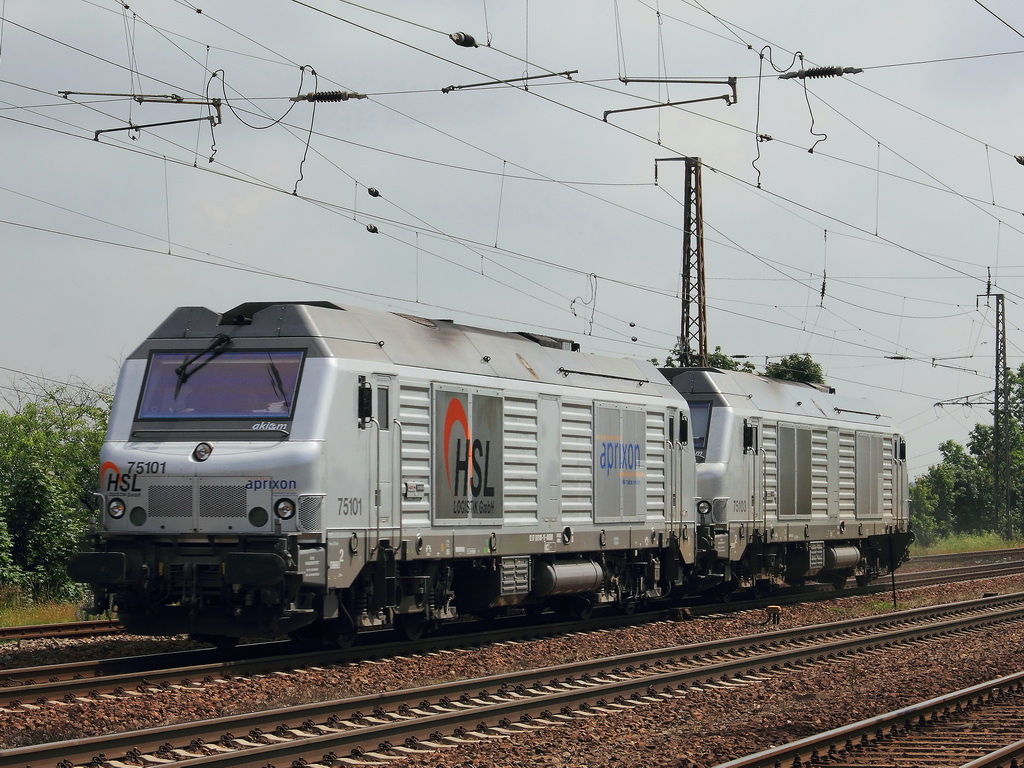 75101 mit 75103 am 04. Juli 2012 kurz vor dem durchfahren des Bahnhof Saarmund in Richtung Potsdam. 