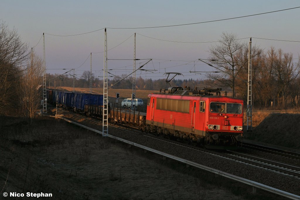 Der letzte gesichtete Zug durfte 155 138-1 mit dem FzT 53118 (Hennigsdorf - Seddin) sein,hier am B� 72 bei Priort (02.03.11)