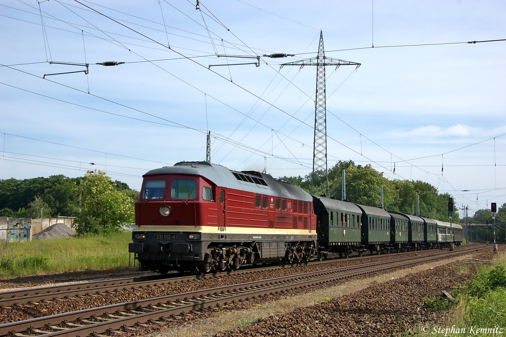 Lok 23 (231 012-8) WFL - Wedler & Franz GbR Lokomotivdienstleistungen mit dem Dampfsonderzug  Potsdam – Historische Schl�sserrundfahrt  von Potsdam Hbf nach Berlin Sch�neweide in Satzkorn. Wegen h�chster Waldbrandstufe in Land Brandenburg und defekter 119 158-4, �bernahm die Ludmilla den Job. 26.05.2012