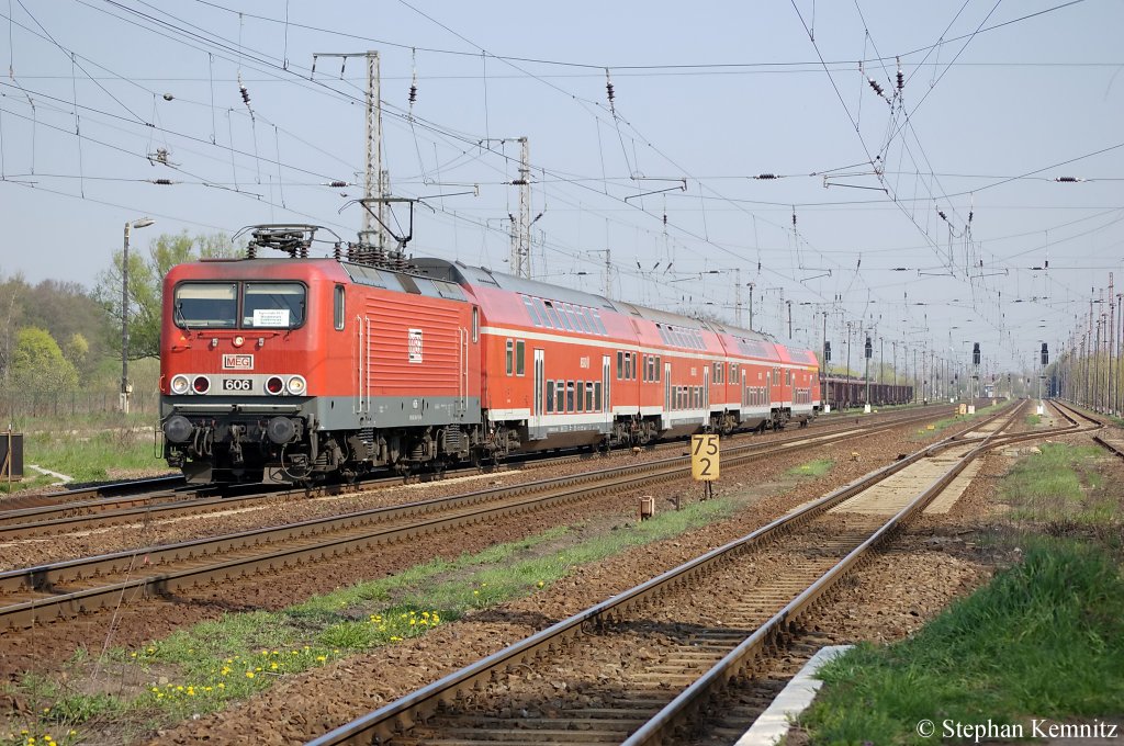 MEG 606 (143 864-7) mit der RB21 (RB 18663) nach Potsdam Griebnitzsee in Priort. 19.04.2011