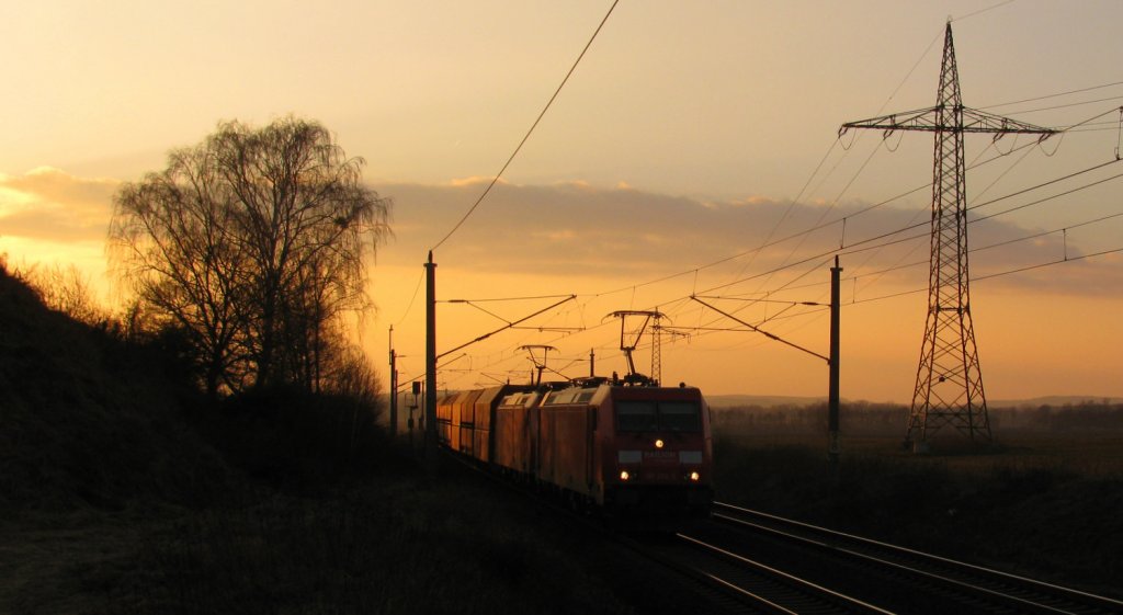 Und Abschluss des ganzen langen Beitrages von mir zum 05.03.2011 mein vorletztes Bild um 17:19 aufgenommen. Es zeigt den 60225 von Hamburg nach Ziltendorf und 4000 to Last gezogen von 2 185. Der Zug ging 12:39 ab Hamburg. 05.03.2011