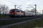 Die 110 352-2 mit dem BahnTouristikExpress zwischen Gro�wudicke und Rathenow in Richtung Berlin.