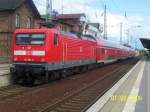 Der RE2 mit 112 189-6 von Cottbus nach Rathenow steht am 01.06.2006 in L�bbenau/Spreewald bereit.