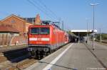 112 116-9 DB Regio AG - Region Nordost mit der Halberst�dter und 2x Bimz Garnitur als RE2 (RE 37411) von Rathenow nach Cottbus in Rathenow.