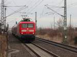 112 133 mit dem RE 3 nach Elsterwerder kurz vor der Durchfahrt durch den Bahnhof Großbeeren am 04. Januar 2014. 