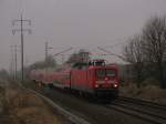 8:53: 114 008 mit RE 3 von Schwedt(Oder) nach W�nsdorf Waldstadt am 05.03.2011 durch Diedersdorf.