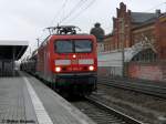 114 034-2 mit der RE4  Ersatzgarnitur  nach J�terbog im Bahnhof Rathenow.