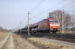 145 031-1 mit dem Fiat-Autozug zwischen Gro�wudicke und Rathenow in Richtung Stendal unterwegs.