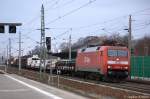 152 034-5 mit einem gemischtem G�terzug in Rathenow in Richtung Wustermark unterwegs.