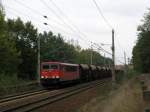 155 152-2 mit einem Leerzug Sch�ttgutwagen Richtung S�den durch Bestensee am 21.10.2009.