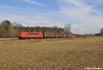 155 096-1 kam mit einem gemischten Zug f�r Seddin durch die Wiesen und Felder von Ahrensdorf gerollt (20.02.11)