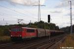 155 082-1 rollt mit ihrem Mischer langsam in den einstigen Bahnhof von Satzkorn,um einen Gleiswechsel zu machen (08.10.09)
