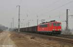 155 158-9 war mit einem Rolldachwagenzug unterwegs nach Spreewitz,Saarmund (15.03.11)