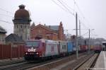 185 534-5 Alpha Trains in Dienst f�r die OHE mit Containerzug in Rathenow in Richtung Stendal unterwegs.