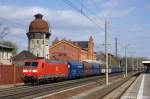 185 007-2 mit PKP-Cargo Falns die mit Steinkohl bef�llt sind in Rathenow in Richtung Stendal unterwegs.