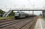185 552-7 MRCE im Dienst f�r die CFL Cargo mit Kohlenwasserstoffe, fl�ssig Kesselzug in Saarmund Richtung Nudow unterwegs.