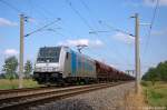 185 686-3 Railpool GmbH f�r SETG - Salzburger Eisenbahn TransportLogistik GmbH mit einem Tads Ganzzug bei Nennhausen und fuhr in Richtung Rathenow weiter.