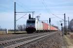 186 140-0 CB-Rail im Dienst f�r die ITL mit Containerzug in Friesack(Mark) in Richtung Neustadt(Dosse) unterwegs.