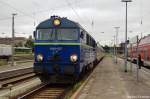 SU46-037 der PKP-Cargo mit dem EC 248 von Krakow Glowny nach L�neburg in Cottbus.