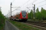 Der letzte Zug auf der Tour von Hannes und mir am 1.Mai 2010 war dieser leere RE 1, welcher von Berlin Richtung Cottbus unterwegs war und gerade aus K�nigs Wusterhausen ausf�hrt.