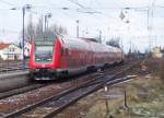 Der RE2 (RE 38165)aus Rathenow nach Cottbus f�hrt am 20.03.2008 in den Bahnhof L�bbenau/Spreewald ein.